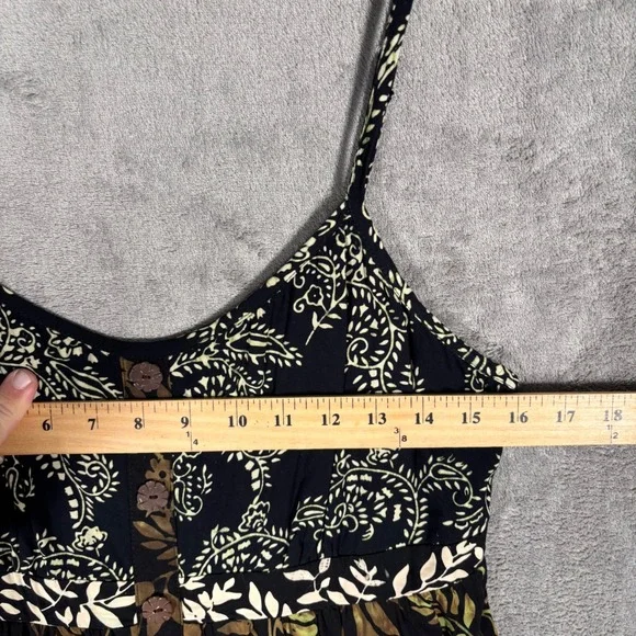 Santiki Tiered Midi Dress Women's Size L Floral Print Black Brown Bohemian Fairy - Picture 13 of 14